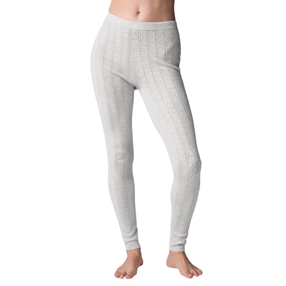 Alo Yoga Pointelle Sweater High-Waist Be Mine Legging Light Grey Heather XS